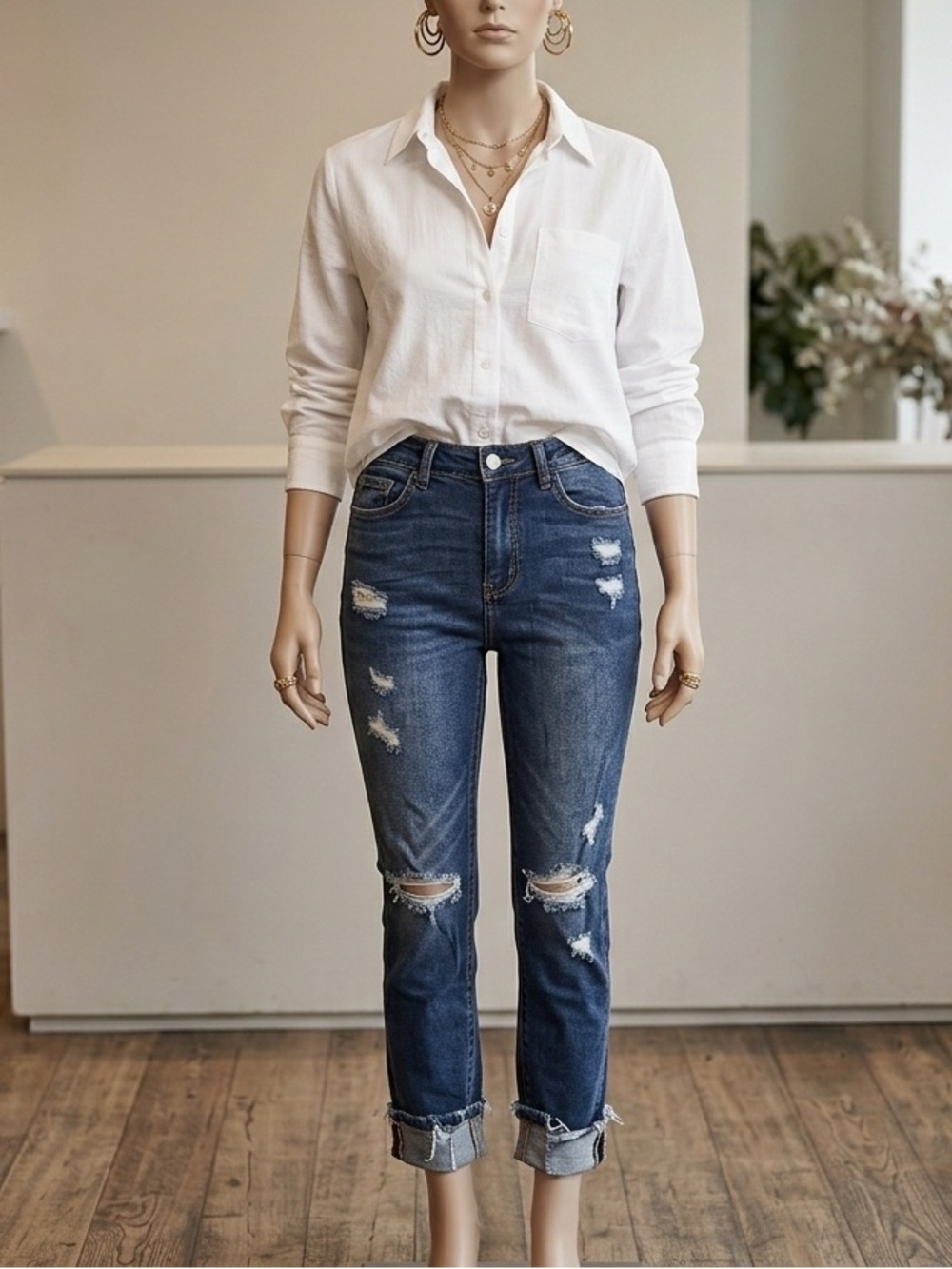 Vervet Blue Dark Blue Women's Skinny Distressed Jeans with optional cuff size 25